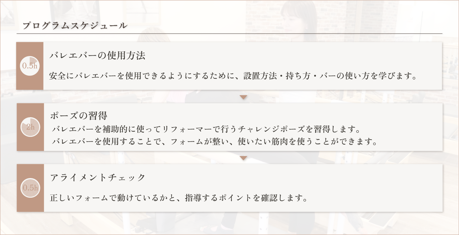 パワー・バー・ピラティスのベーシック受講生向けプログラムスケジュール